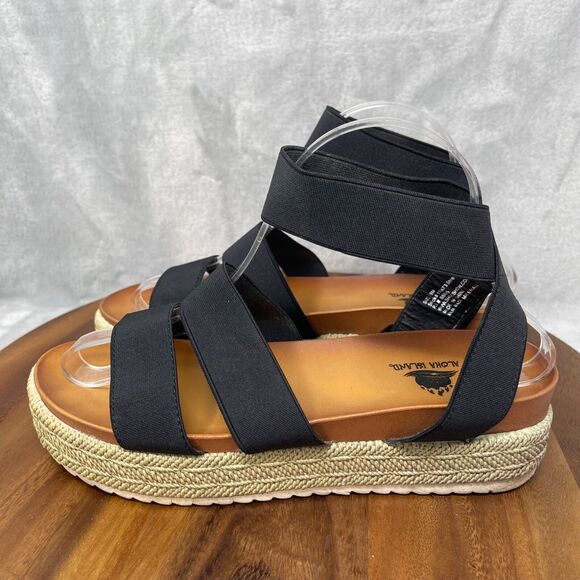 Aloha Island Shoes Womens 9M Black Stretch Slip On Sandal Espadrille Laguna - Picture 3 of 16
